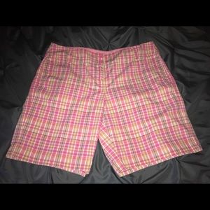 NY& Co Manhattan Chino Pink Plaid Shorts Size 12